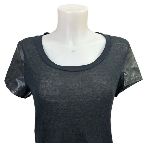 Elizabeth & James Black Lambskin & Cotton Blend Round Neck Tee sz large - Picture 2 of 9